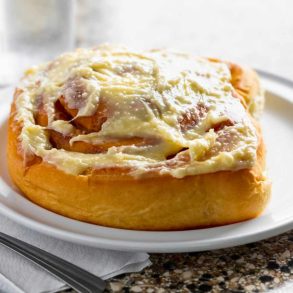 delicious sweet roll at whistle stop cafe in iowa