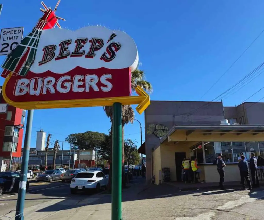 outside at Beep's Burgers in San Francisco CA