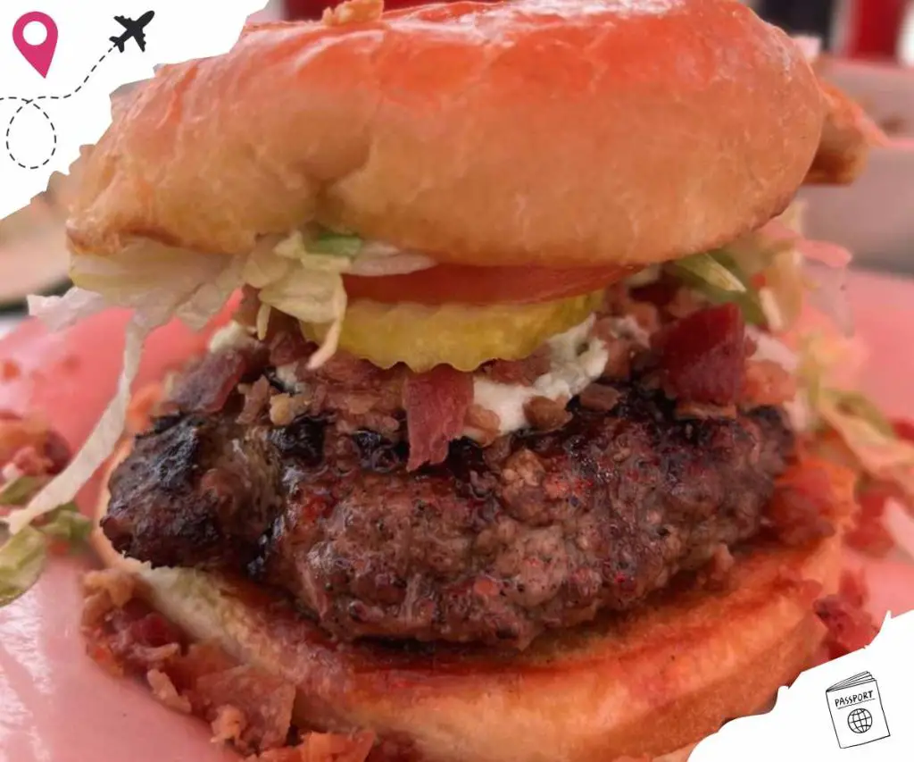 Classic burger with bacon and blue cheese crumbles at amazing joe's grill in Muncie indiana