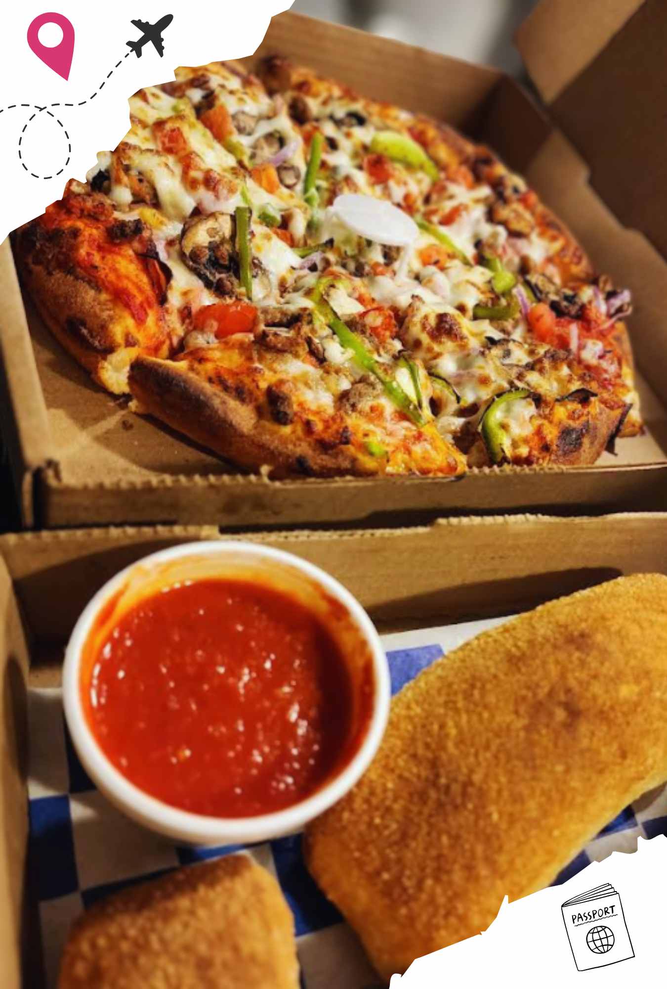 Pizza and bread sticks at slice and dice pizzeria in Albuquerque New Mexico