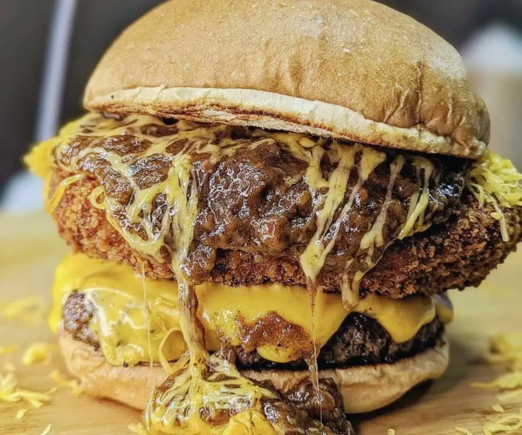 Scratch Made Fried Mac N' Cheese pattie tops our Mac N' Down burger.
