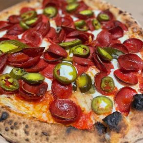 pepperone and jalapeno pizza at bare Baked Pizza in Raleigh north carolina