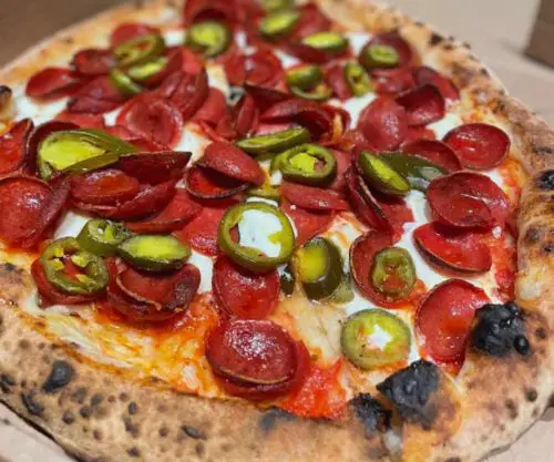 pepperone and jalapeno pizza at bare Baked Pizza in Raleigh north carolina