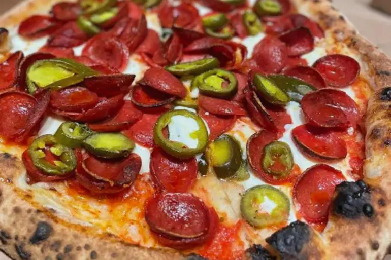 pepperone and jalapeno pizza at bare Baked Pizza in Raleigh north carolina