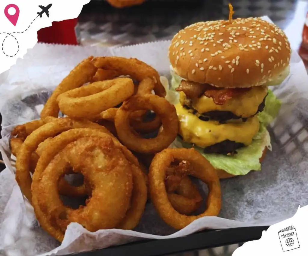 double burger with onion rings at razorback in Chesapeake va