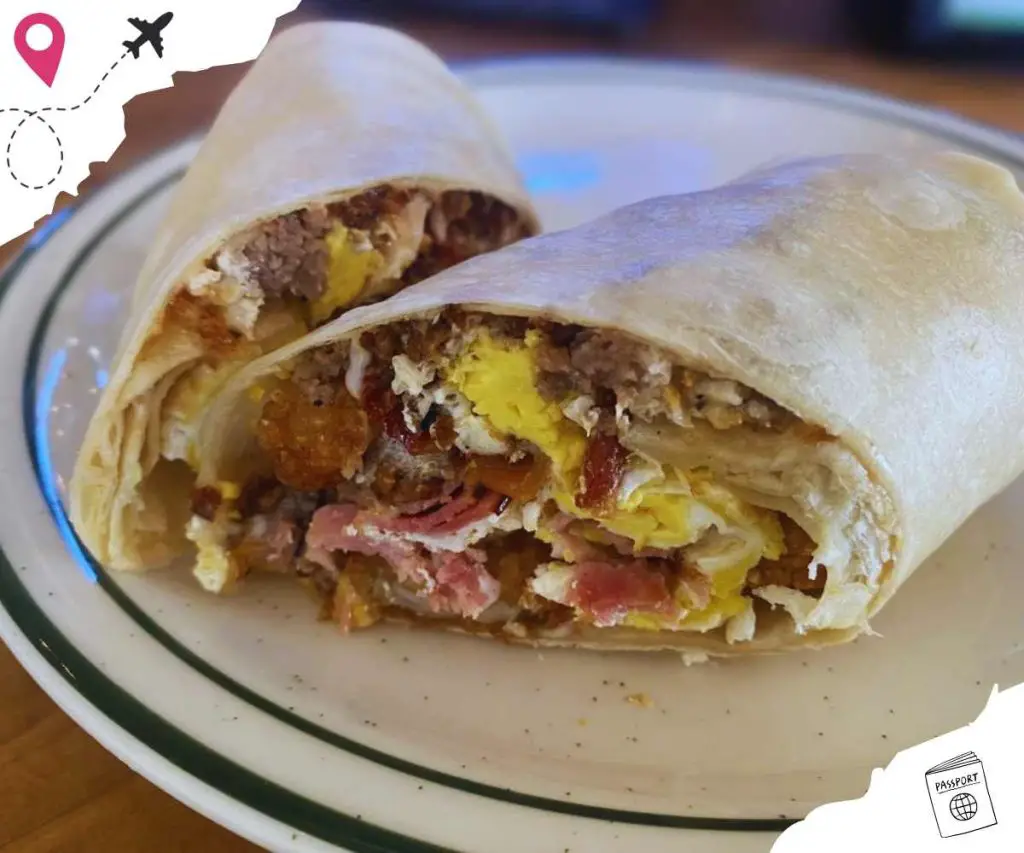breakfast burrito at bee's bakery cafe in Oakhurst california
