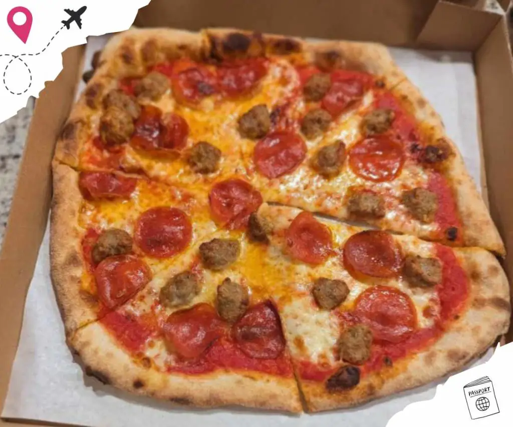 pepperoni and sausage pizza at simonetta's brick oven pizza in Jacksonville, fl