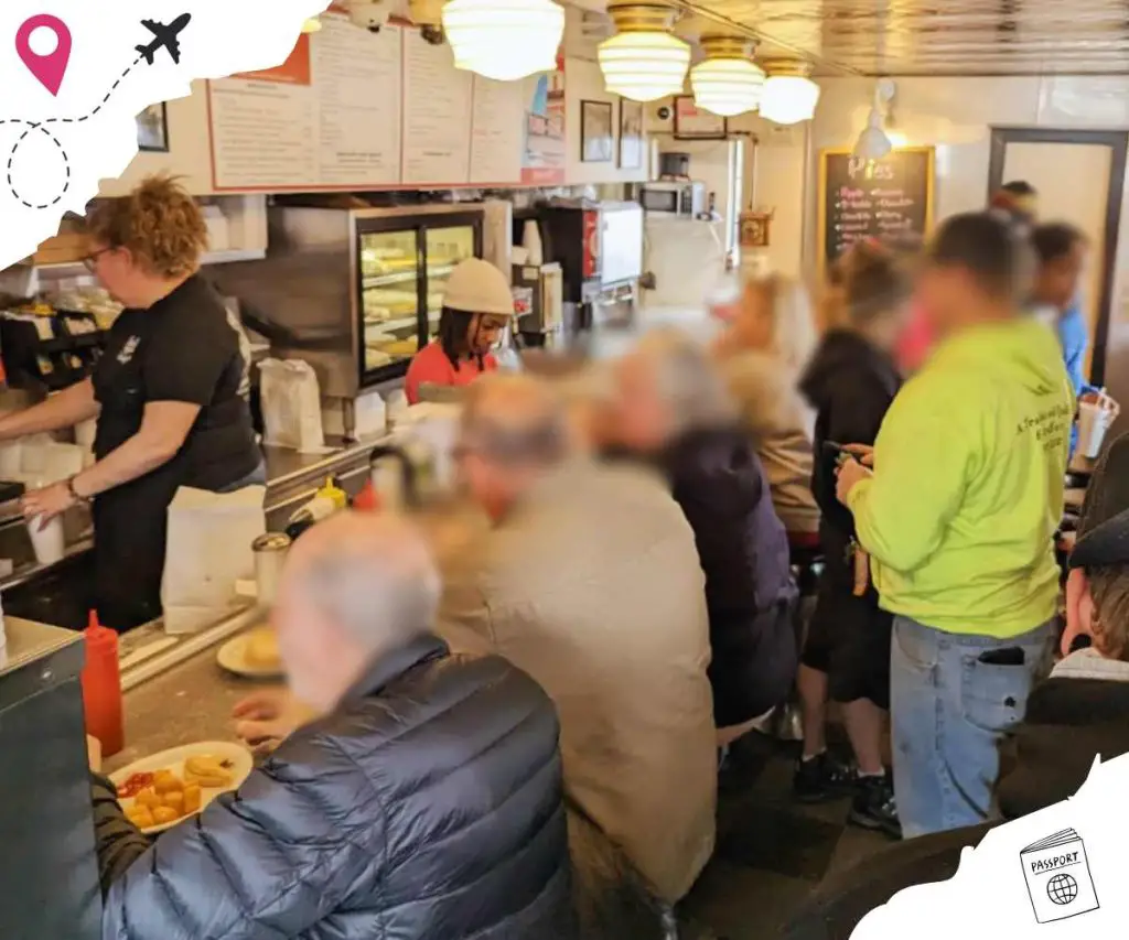 inside the cramped but cute interior of town topic in Kansas City missouri