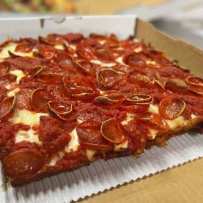 Detroit pepperoni pizza at the parlor pizzeria in rancho Cucamonga california