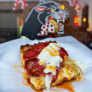 square pepperoni pizza at apollonia's pizzeria in Los Angeles california
