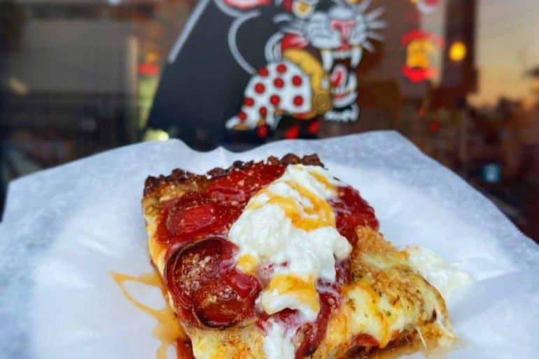 square pepperoni pizza at apollonia's pizzeria in Los Angeles california
