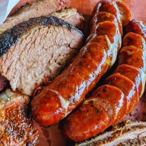 sausage and brisket at Reese Bros BBQ in San Antonio Texas