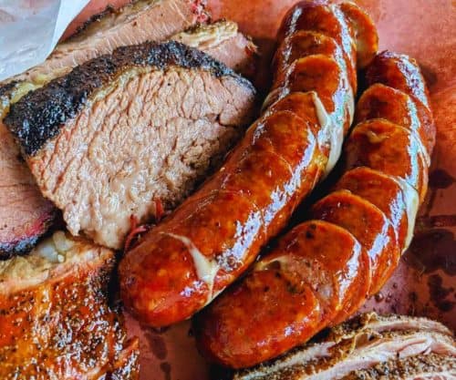 sausage and brisket at Reese Bros BBQ in San Antonio Texas