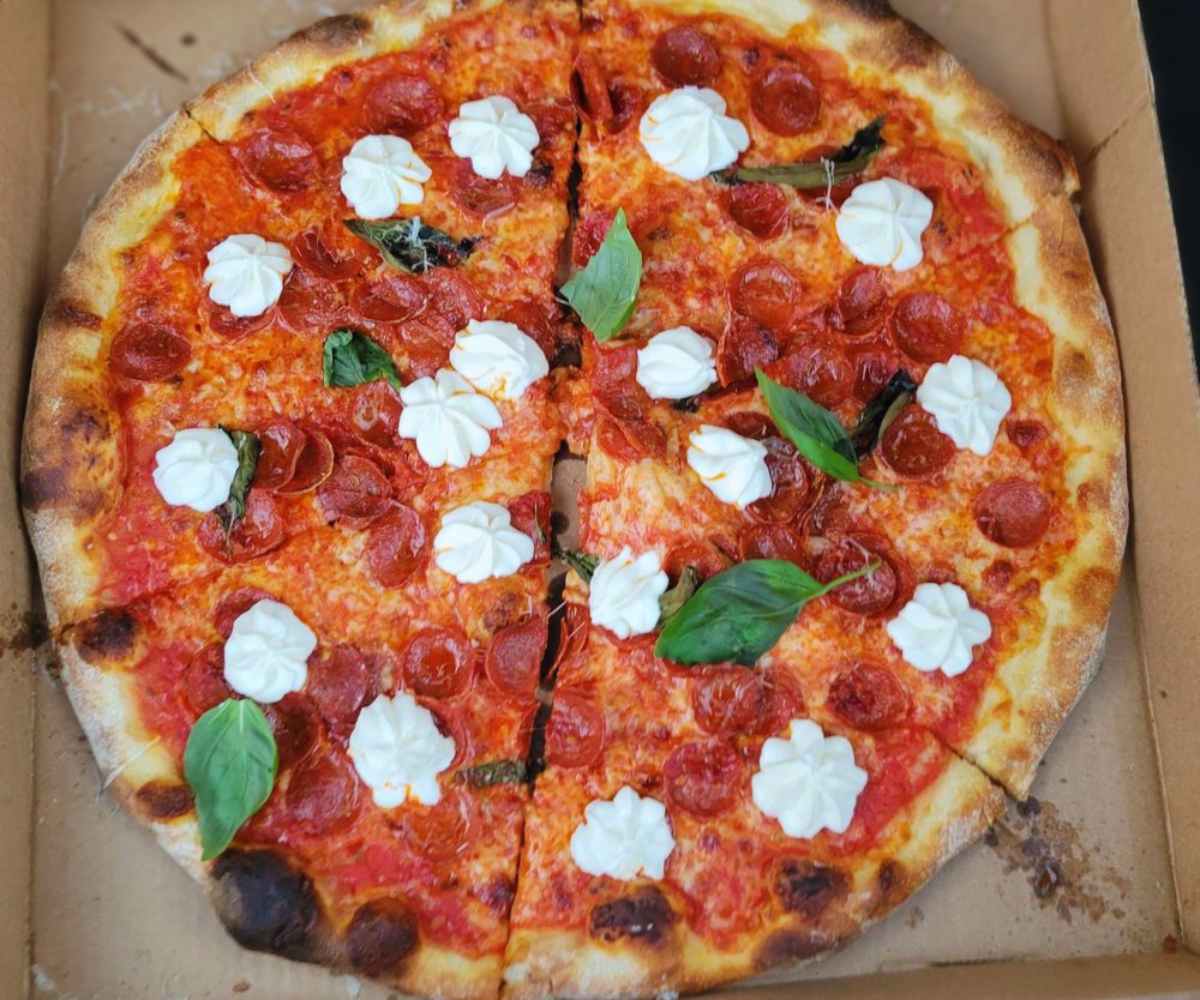 spicy pepperoni pizza at lo fi pizzeria in Norfolk virginia
