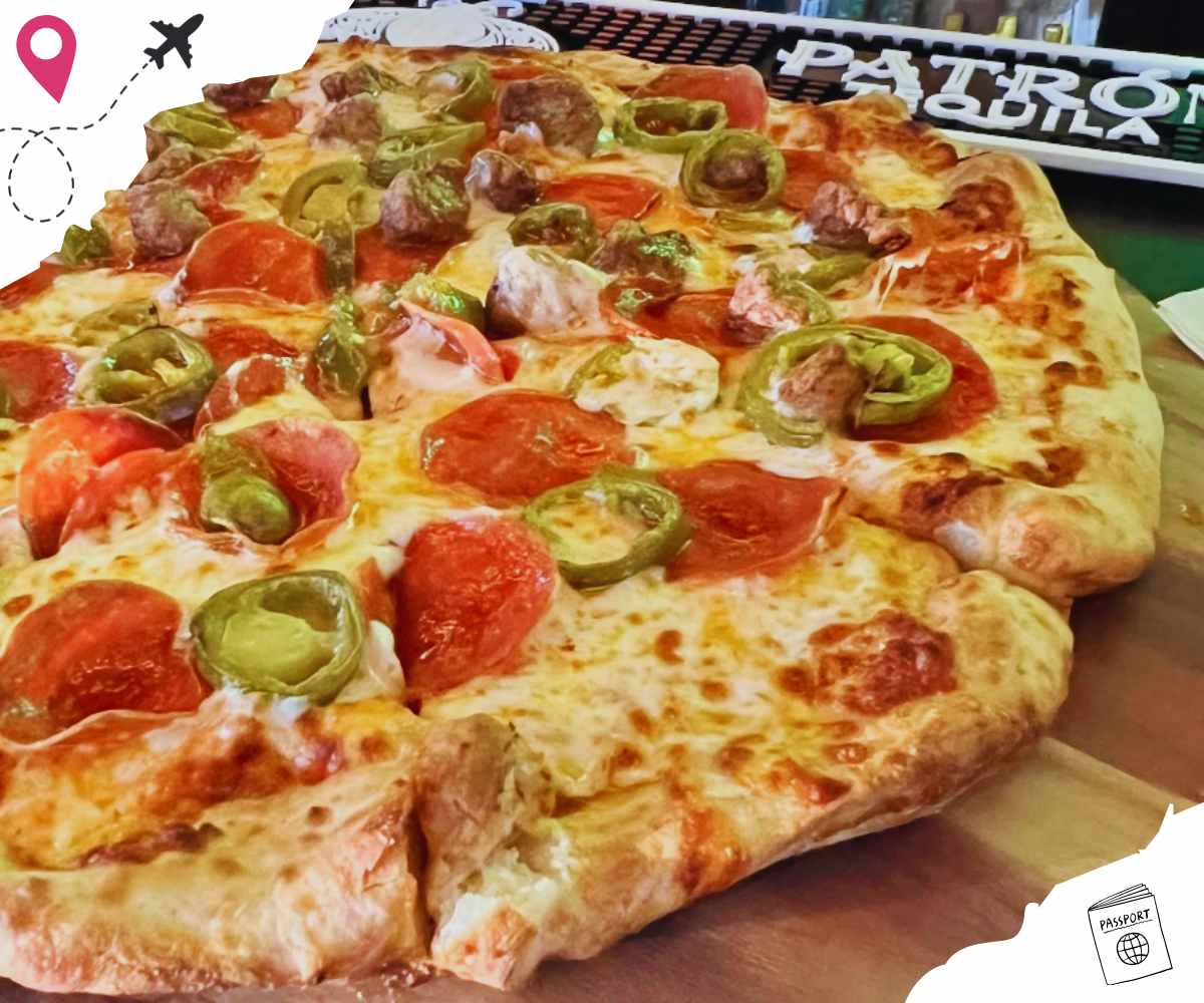 pepperoni and jalapeno pizza at the owl bar in Frisco texas