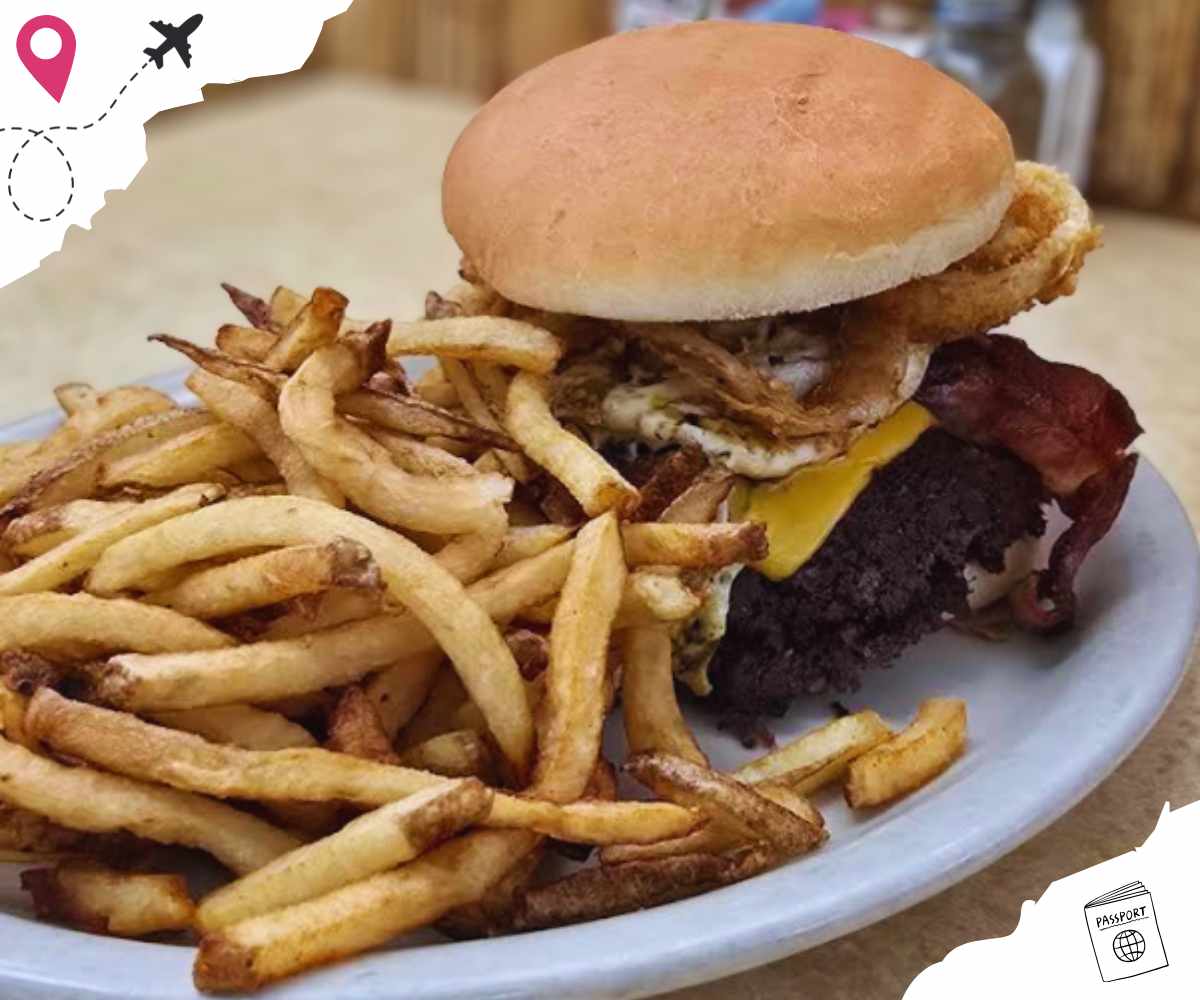 burger and fries at miner-dunn in highland indiana