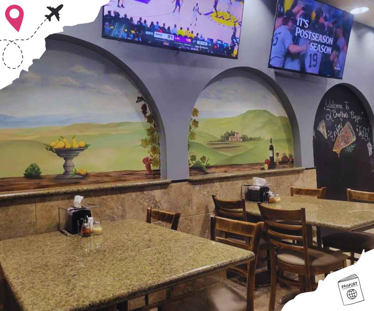 inside 2 brothers pizza in Riverside ca