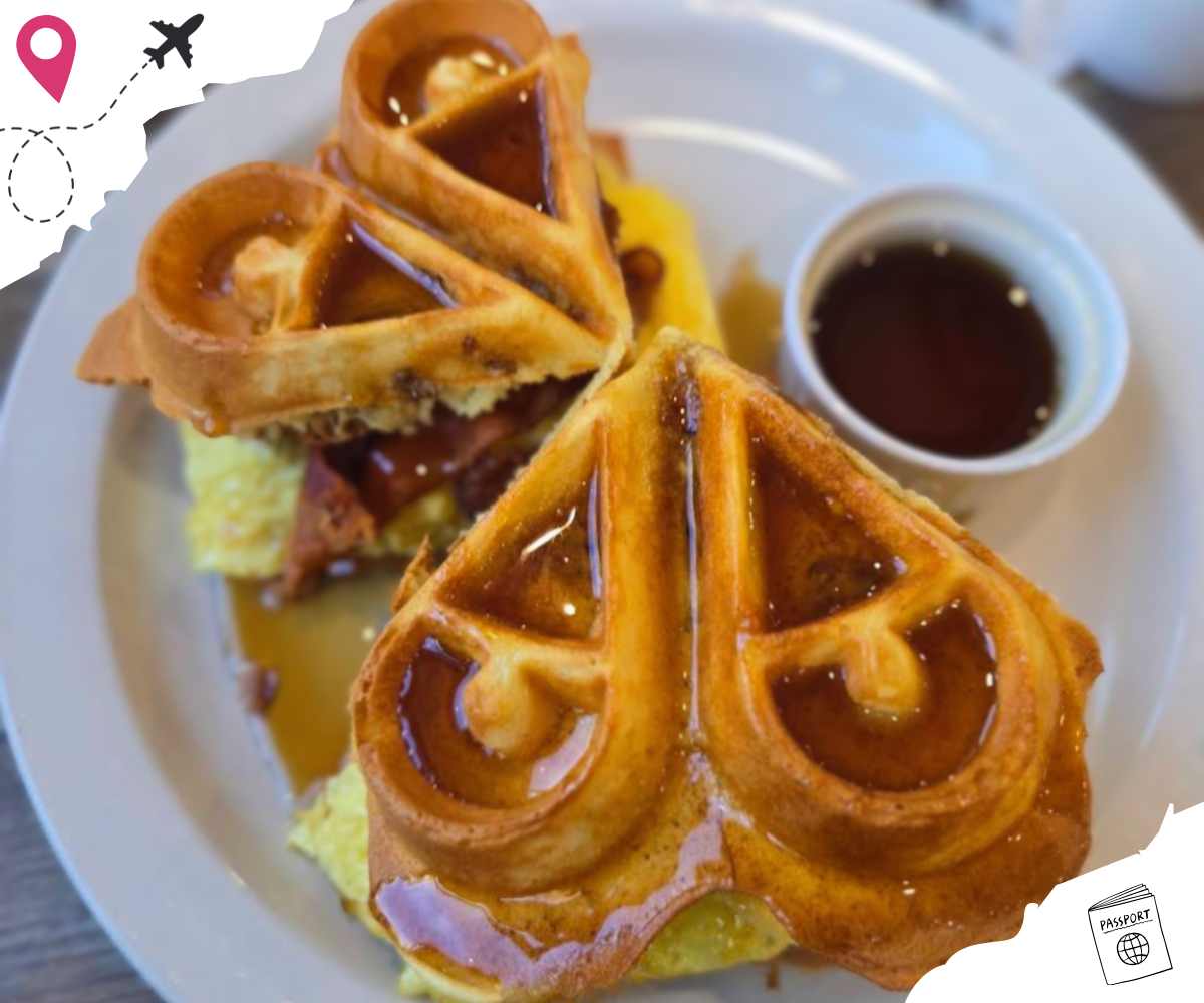waffle breakfast sandwich at pop's diner Co. in Virginia beach VA