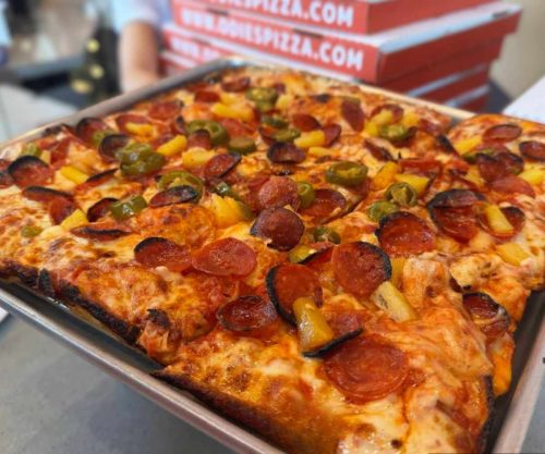 pepperonie pineapple and jalapeno pizza at odie's pizza in oceanside ca