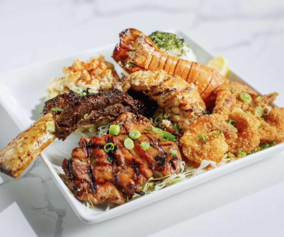 "MAKE IT BOUGIE"!! 1x Lobster Tail, 1x Beef Bone Rib, 4x Cajun Garlic Shrimp, and BBQ Chicken! (Market Price $33.90-$35.90) Moon Grill hawaiian BBQ in Ontario california