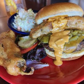 mad chili burger at mine shaft tavern in Madrid new mexico