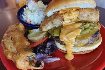 mad chili burger at mine shaft tavern in Madrid new mexico