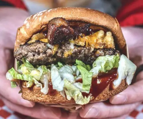 juicy cheeseburger at peter's gourmade burgers in Tustin california