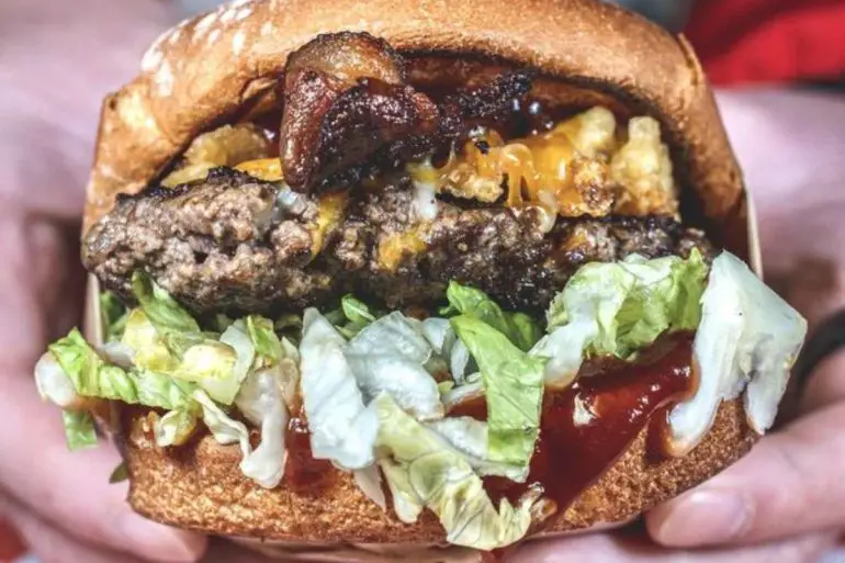 juicy cheeseburger at peter's gourmade burgers in Tustin california