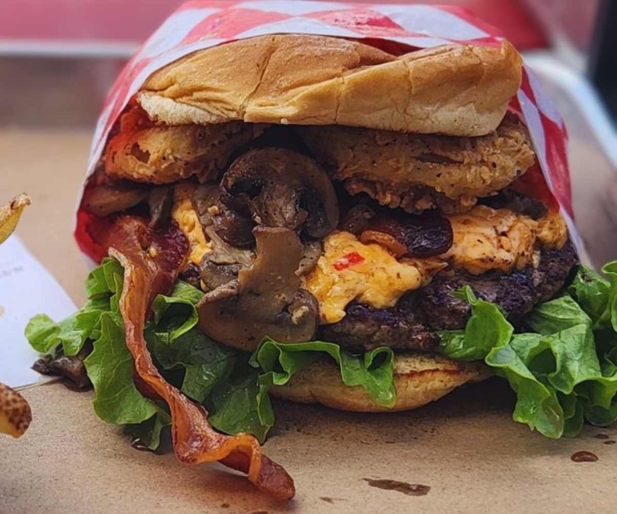 huge Fav burger at TMG Burger Grill in Katy TX