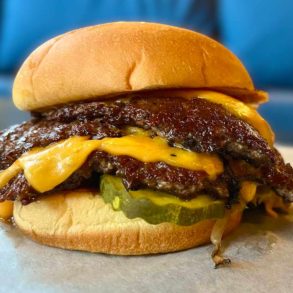 huge cheeseburger at Moonlit Burgers in Pittsburgh Pennsylvania