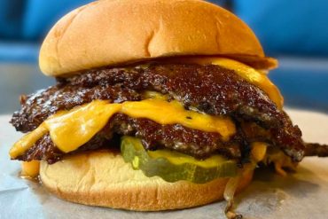 huge cheeseburger at Moonlit Burgers in Pittsburgh Pennsylvania