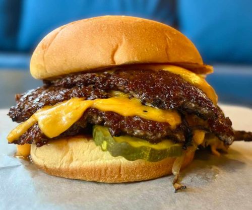 huge cheeseburger at Moonlit Burgers in Pittsburgh Pennsylvania
