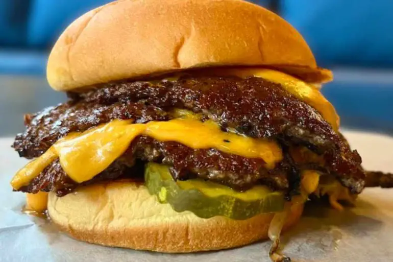 huge cheeseburger at Moonlit Burgers in Pittsburgh Pennsylvania