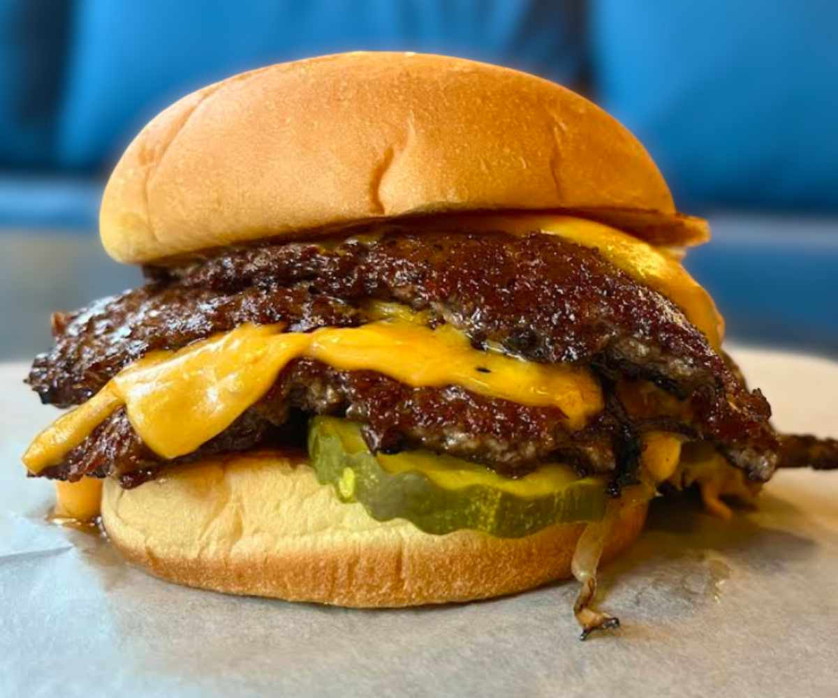 huge cheeseburger at Moonlit Burgers in Pittsburgh Pennsylvania
