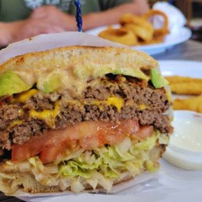 huge burger at Vicky's Burgers in Corona, CA