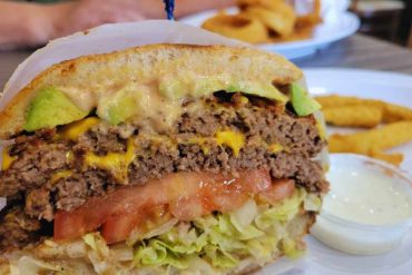 huge burger at Vicky's Burgers in Corona, CA