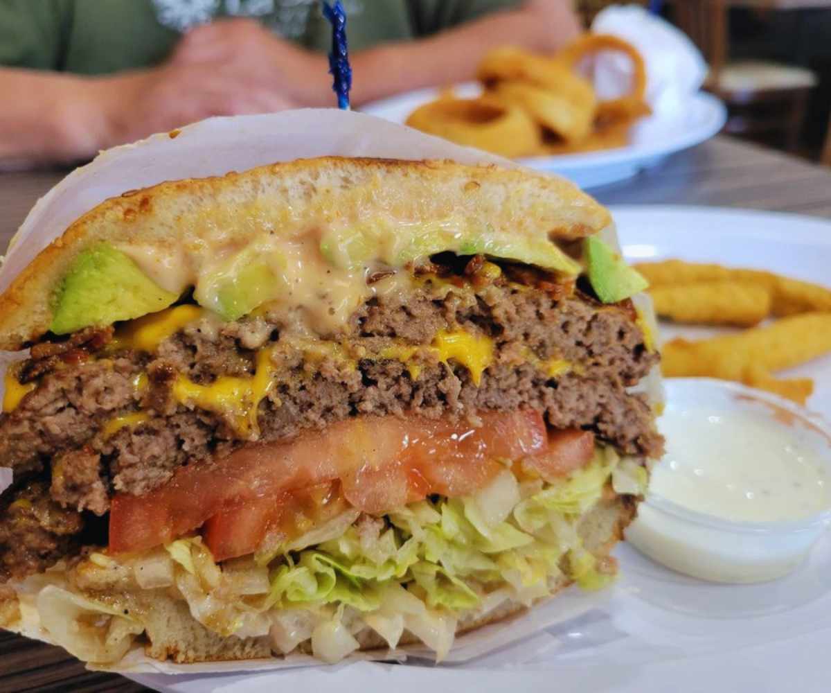 huge burger at Vicky's Burgers in Corona, CA