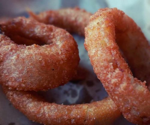 onion rings at Hinkle's Hamburgers in Bloomington, IN