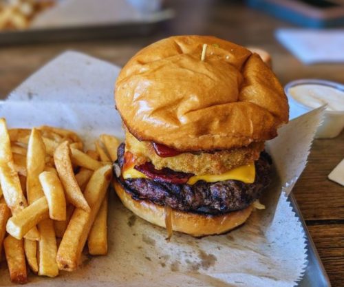Cowboy Burger and Fries at sal's burgers in San mateo california