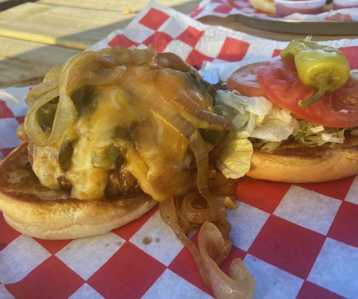 Burger From Hell at Coytote Bluff Cafe in Amarillo, Texas