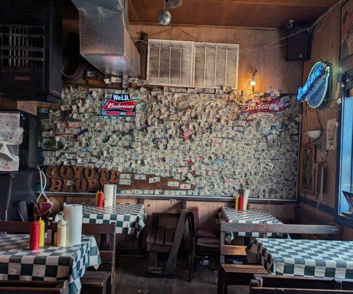 dollar bill wall at coyote bluff cafe in amarillo tx