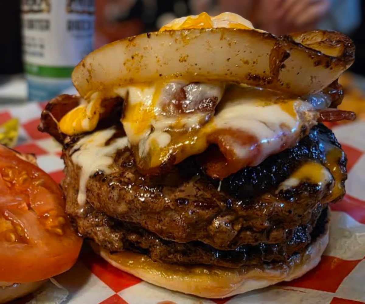 huge burger at coyote bluff cafe in Amarillo, Texas