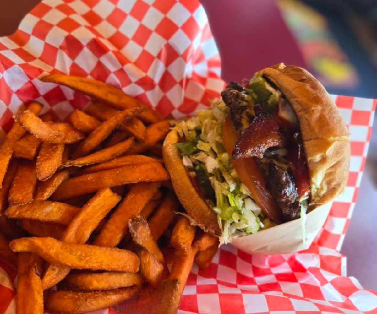 burger and fried at peter's gourmade burgers in Tustin ca