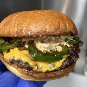 OG Smash with added grilled jalapeños at one twenty three burger in Jurupa valley CA