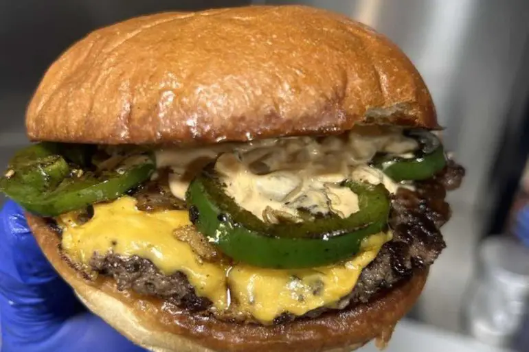 OG Smash with added grilled jalapeños at one twenty three burger in Jurupa valley CA