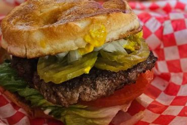 burger at Alamo springs cafe in Fredericksburg texas