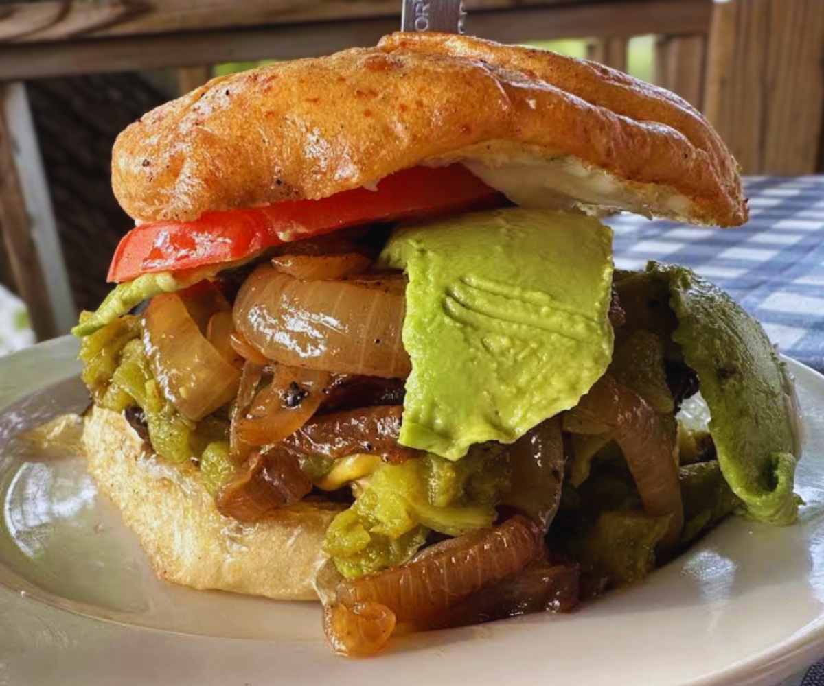 burger at Alamo springs cafe in fredericksburg texas