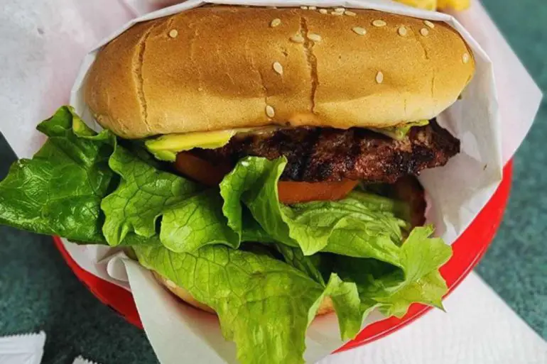 bacon avocado burger at burger Rush in Rialto ca