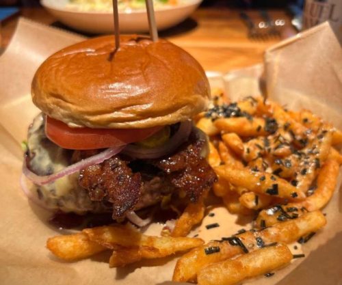 pb&j burger at lazy dog restaurant and bar in Naperville IL