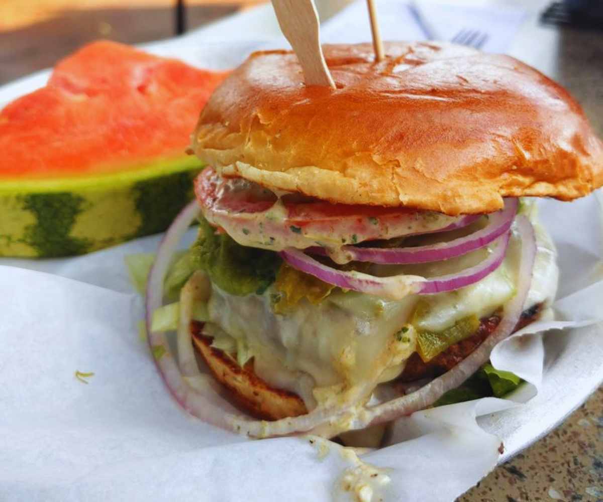 Baja California burger at lazy dog restaurant & bar in naperville